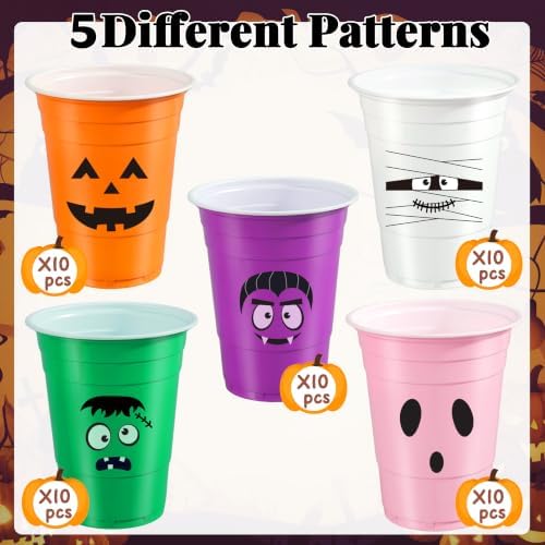 Halloween Plastic Cups with Lids & Straws for Trick or Treat Party Supplies