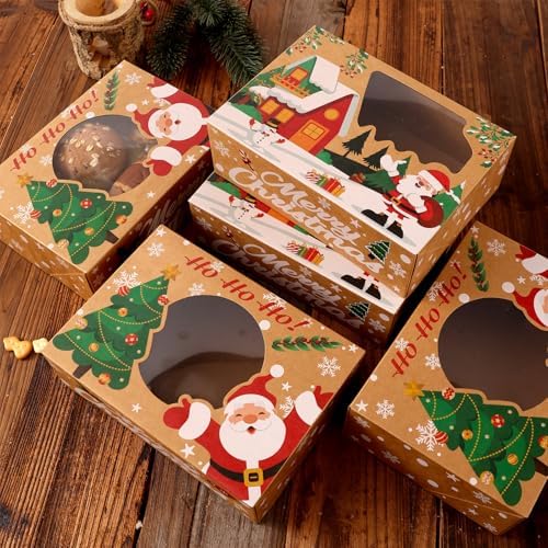 Christmas Cookie Boxes, Brown Kraft, 24 Pack, 8.25"x6"x2.75"