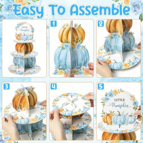 Haooryx Blue Pumpkin Cupcake Stand 3Tier Dessert Holder Pastry Platter