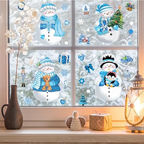 BORAMDO Christmas Window Clings 13 Sheets Snowflake Snowman Decorations