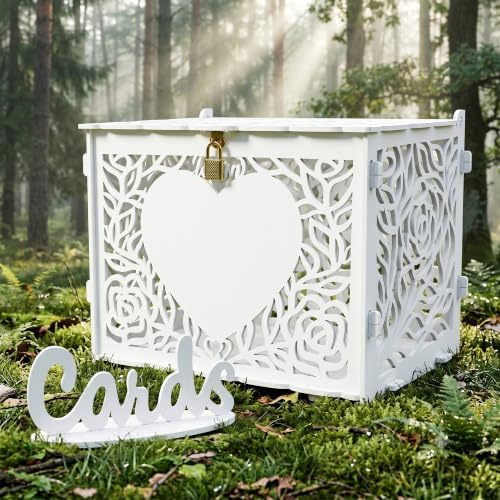 Jolik Love Wedding Card Box with Sign, Large Rustic Locking Money Box Holder for Wedding Reception, DIY Anniversary & Birthday Party Decoration, Gift Card & Envelope Storage