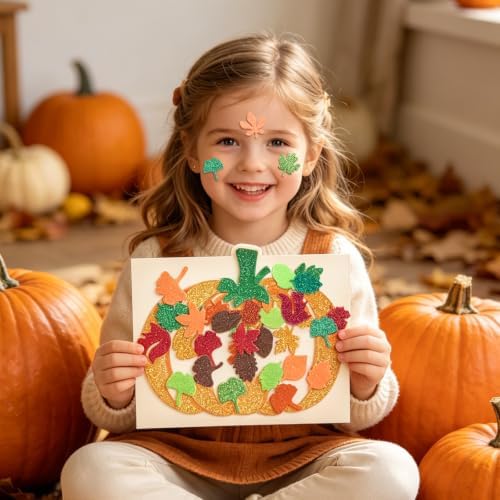 Fall Leaf Foam Sticker Autumn Glitter Maple Leaves Squirrel Foam Stickers