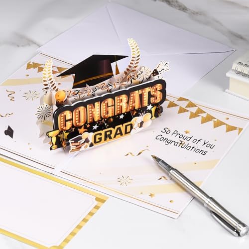 VIVIKEN Graduation Cards, Musical Pop Up Congrats Grad 2026 Card with Light