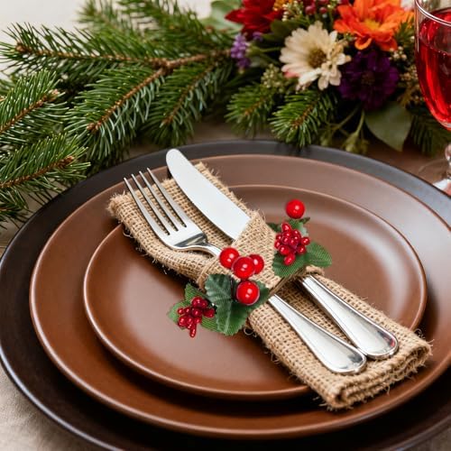 Christmas Napkin Rings Set of 12 Napkin Rings Holders with Berries for Christmas Party Dinner Parties Holiday Dining Table Decor