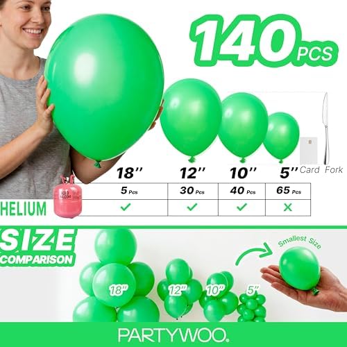 PartyWoo Green Balloons 140pcs Different Sizes of 18 12 10 5 Inch