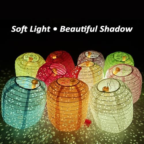 10Pack Paper Lanterns Chinese Lunar New Year Decorations 2026 Japanese Hanging Paper Lanterns with LED Lights Sticks Tassels 6.3Inch for Spring Festival Valentine's Day Wedding Asian Home Party Decor