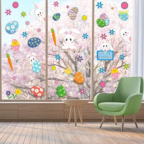 CCINEE Cute Easter Window Cling Stickers for Home Decoration,Bunny Easter Eggs Decals for Windows 12 Sheets