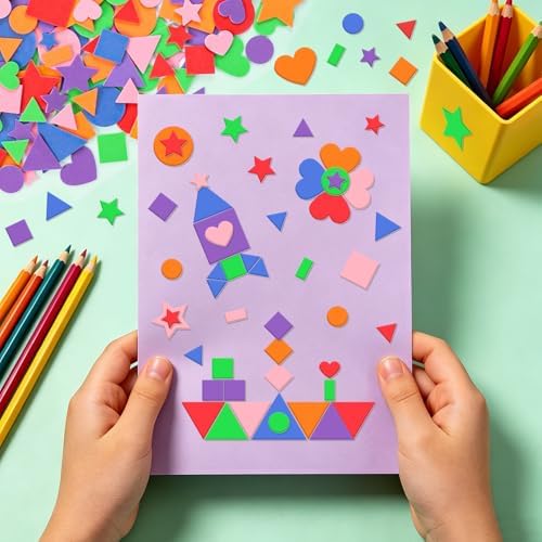 600Pcs Foam Stickers Foam Shape Stickers for Crafts Heart Star,Multicolor