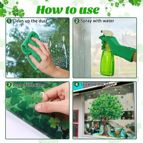 6 Sheets Extra Large St. Patrick's Day Window Clings 32 inch, Lucky Green Shamrock Tree Window Stickers Decal Double Sided for Home School Office Classroom Spring Party Supplies Gifts