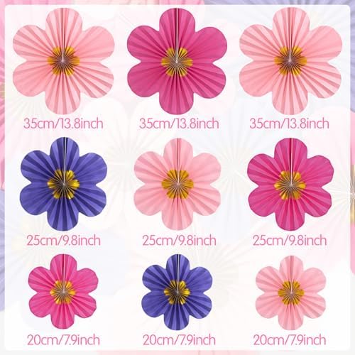 Purple Pink Paper Fans, Pink and Purple Paper Flower Birthday Decorations for Classroom, Birthdays, Baby Showers, Weddings