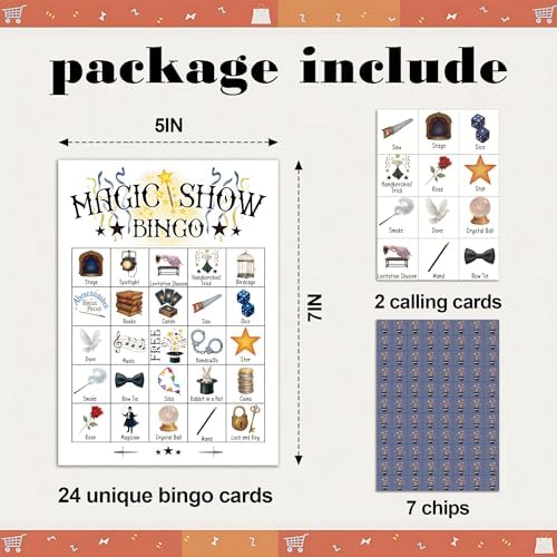 Magic Show Bingo Game Cards, Magic Bingo Set for Adults Large Group, Magical Themed Fun Games, Magician Party Activities, Icebreaker Games for Family Friends, 11