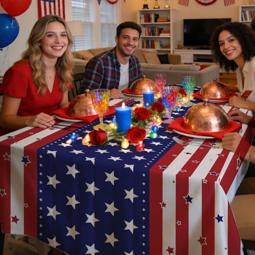 6 Pack American Flag Tablecloth, 4th of July Patriotic Table Cover (54"x108") Disposable Plastic Table Cloth, Decorations for Veterans Day, Patriotic, Memorial, Fourth of July, Independence