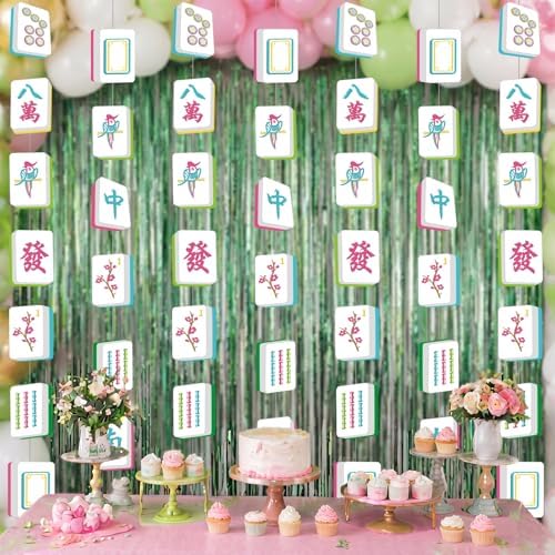 Xinnun 8 Pcs Mahjong Party Decorations Mah Jong Garland Banners