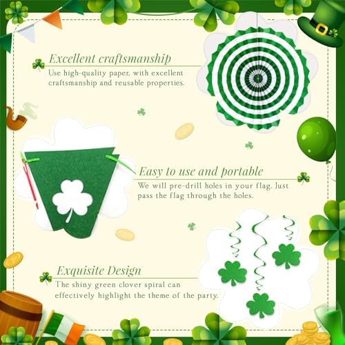 24 Pcs Green Birthday Decorations Kit, Paper Fans Pom Poms Banner 8-16 in