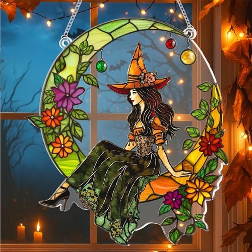Halloween Stained Glass Ghost Plant Ornament, Suncatcher Decor