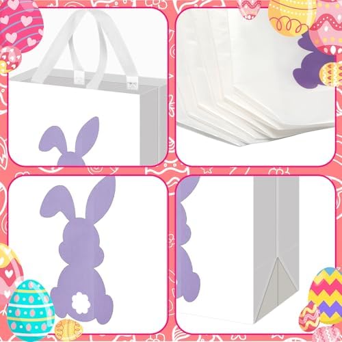 Wesnoy 48 Pcs Easter Gift Bag with Handle Bulk Non Woven Bunny Bags Reusable Easter Spring Bunny Tote Bag Rabbit Candy Basket Container for Gift Wrapping Egg Hunt Party Favor, 11.4 x 10.6 x 4.7 Inch