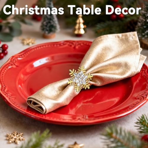 ZeeDix Christmas Gold Snowflake Napkin Rings Set of 6, Napkins Ring for Dinning Table - Rustic Dinner Tables Decoration for Wedding Receptions Christmas Thanksgiving Holiday Party Dinner Parties