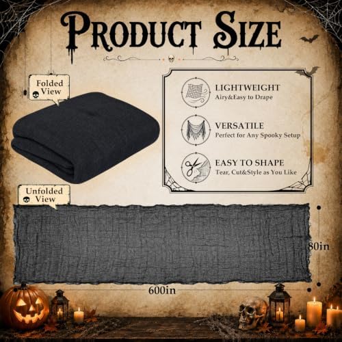 600 x 80 in Halloween Creepy Cloth for Yard and Outdoor Decorations, Black