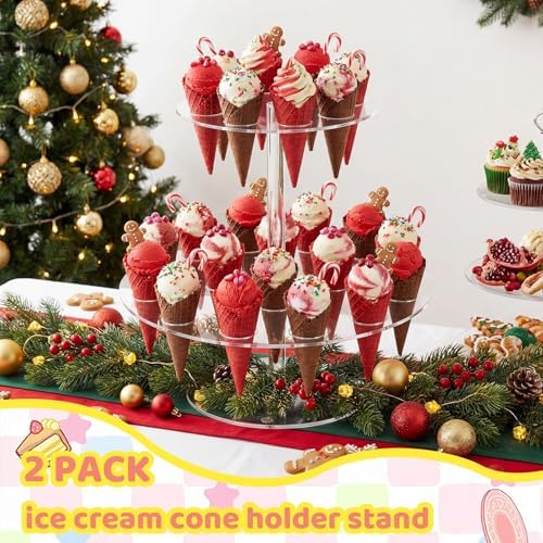 FoldTier 2 Pack Acrylic Ice Cream Cone Holder Stand, 2 Tier with 24 Holes