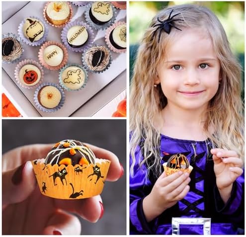 AUGSUN 800pcs Halloween Mini Cupcake Liners Paper Cups, 8 Designs