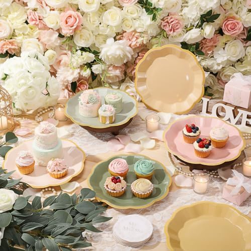 72 Pcs Pink and Green Paper Plates 9 Inch Disposable