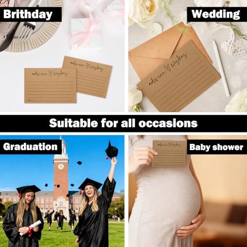 Advice and Wishes Cards Set with Message Notes and Keepsake Options, Guest Book Alternative for Baby Shower, Wedding, Bridal Shower, Graduation and Birthday Celebrations (50, Brown, White Color Set)