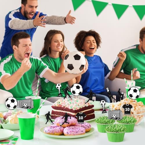 Hooqict 40Pcs Soccer Ball Cupcake Toppers Soccer Birthday Cake Topper Decorations Cupcake Picks for Kids Boys Men Sports Theme Birthday Party Decorations Game Day Party Supplies