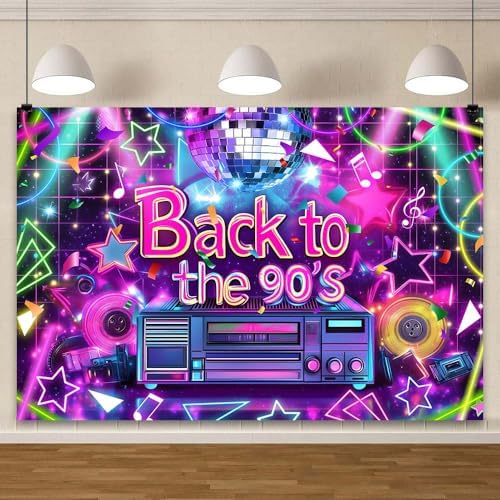 90's Party Decorations Backdrop Back to The 90's Banner, 90s Hip Hop Party Rock Music Disco Photography Background for 90s Themed Birthday Party, 15X10FT