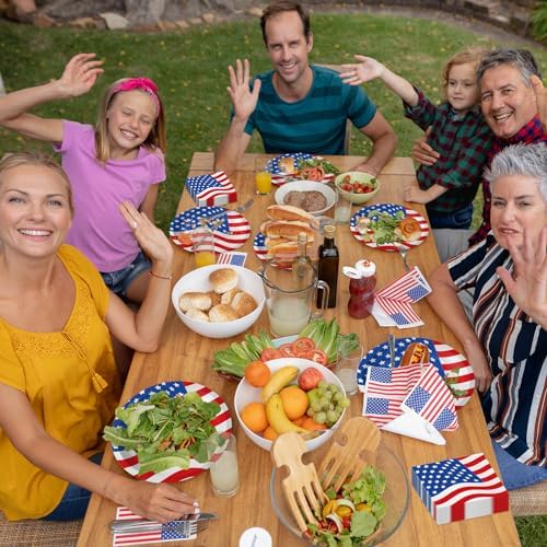 4th of July Plates and Napkins Sets - Patriotic American Flag Party Supplies Tableware, July 4th Disposable Paper Plates Napkins Set for Memorial Day, Independence Day Decorations Table Decor,Serve 50