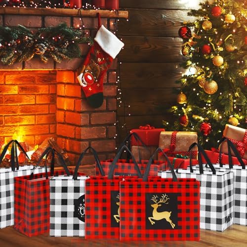 YANGTE 16 Pack Extra Large Christmas Gift Bags, Reusable Tote Bags with Handle Non-Woven Christmas Grocery Shopping Totes for Holiday Xmas, 20" × 15.7" × 7"
