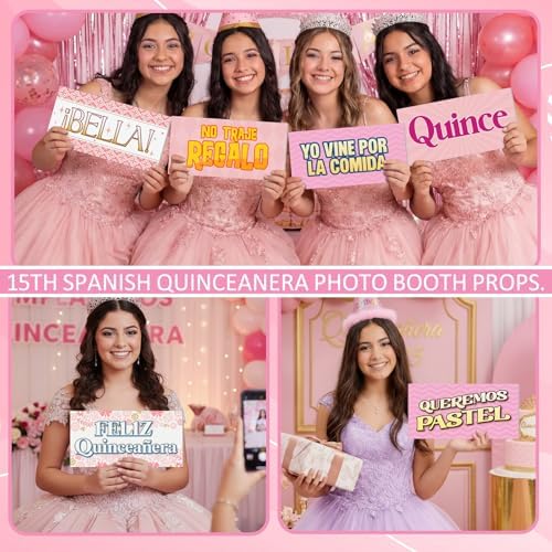 Beeveer 24 Designs Quinceanera Photo Booth Props, Double Sided PVC Signs