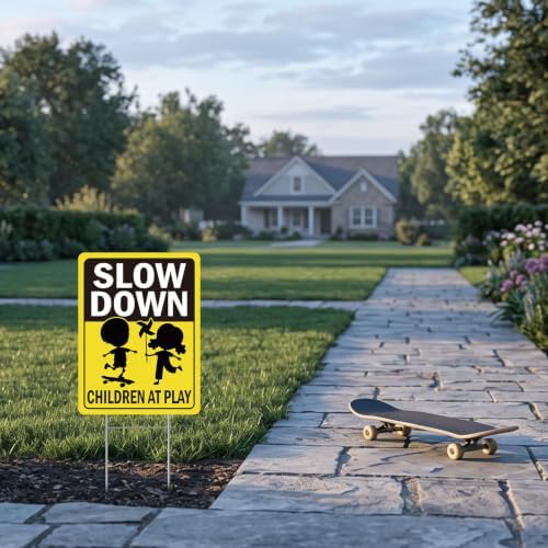 Rngmsi Slow Down Kids At Play Yard Sign Set 3pc with Ground Stakes