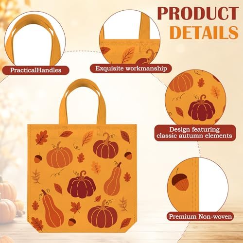 Hosuly 24 Pcs Thanksgiving Tote Bags Fall Pumpkin Gift Bags Bulk
