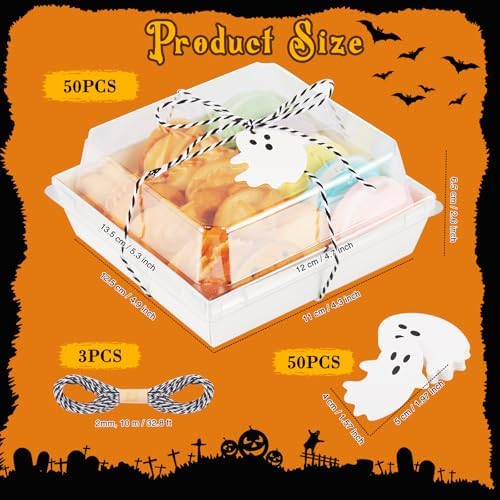Yaomiao 50 Pcs Halloween Ghost Charcuterie Boxes, Clear Lids Paper