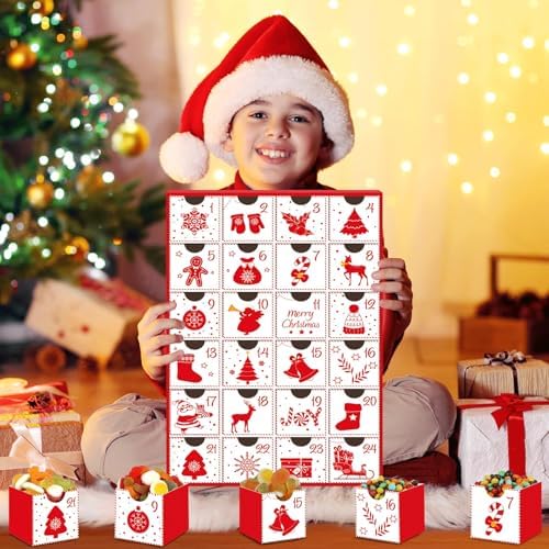 Christmas Advent Calendar Boxes 2025 Red Empty Advent Calendar to Fill Yourself, 24 Days of Christmas Countdown Boxes with 24 Drawers for Kids Adults Personalize with Treats Winter Holiday Xmas Gift
