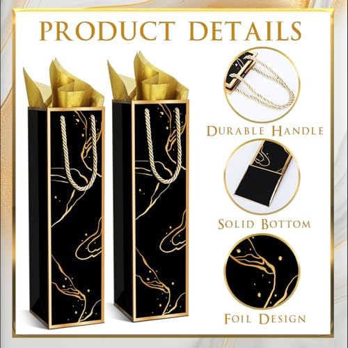 Fingertip WD 20 Pack Wine Gift Bags with Handles & Tissue Paper black
