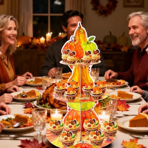 Gistome 3-Tier Pumpkin Cupcake Stand – Autumn Harvest Dessert Display Holder for Fall Parties, Thanksgiving Table, and Seasonal Decorations