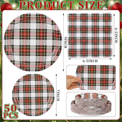 Yungyan 150 Pcs White Tartan Plates Napkins White Serves 50