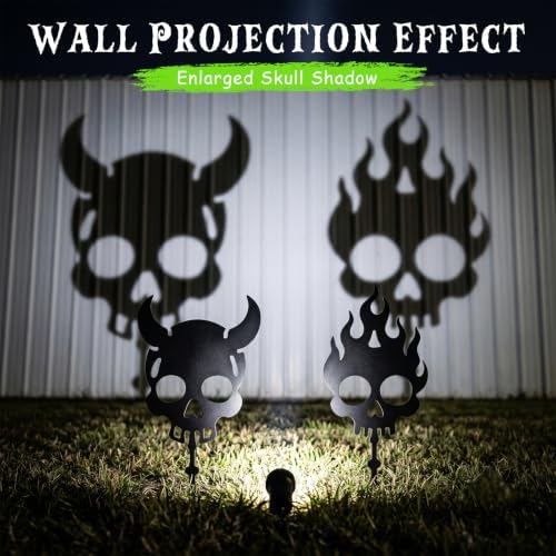 Halloween Solar Lighted Yard Stakes, 4-Pack (Skull Glow Yard Stakes)