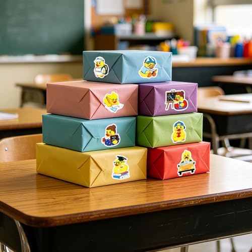 Whaline 1000 Pcs Back to School Rubber Duck Roll Stickers Self-Adhesive Funny Yellow Duck Label Decals for Envelope Water Bottle Scrapbook Decor Birthday Party Supplies