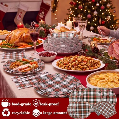 Yungyan 150 Pcs White Tartan Plates Napkins White Serves 50