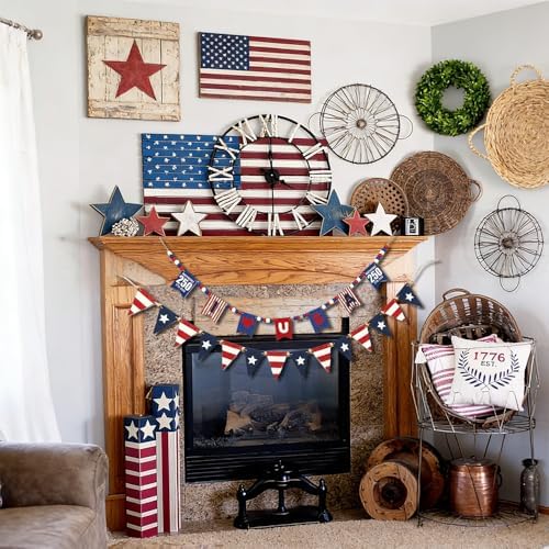 9.8 FT 4th of July Patriotic Garland, 2Pcs Independence Day American Flag Wood Bead Garland for Mantel, Red White Blue 4th of July Decorations for Home Wall Independence Day Memorial Day Decor