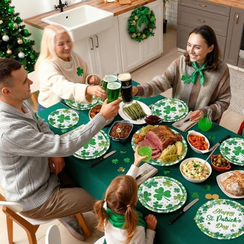 Litmitfu 24 Pcs Happy St Patricks Day Plates Set - Disposable Green Shamrock Paper Plate, Irish Round Dinner Dessert Plate Dinnerware Kit for St Patrick's Day Party Decorations Supplies Table Decor
