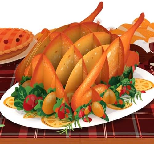 Paper Love Thanksgiving Card | 3D Pop-Up Turkey Dinner Greeting Card for Family, and Friend | 5" x 7" w/Envelope & Note Tag