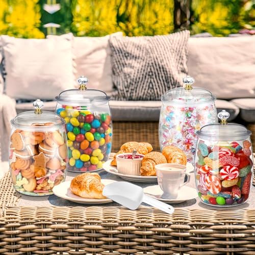 Nuogo 4 Pcs Plastic Candy Jars with Lid Unbreakable,Stylish,64 oz