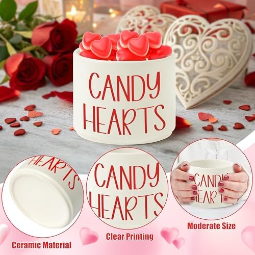 Candy Dish Cauldron - Valentine's Day Mini Ceramic Candies Bowl Tiered Tray Decor, Snack Serving Bowl Table Wishes Accents for Valentines Themed Party Home Kitchen Gifts (Red Candy Hearts)