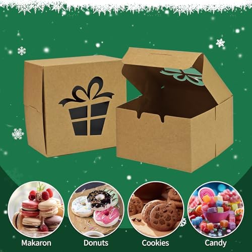 24 Packs Christmas Cookie Boxes with Window, Kraft Treat Box, 6 Styles
