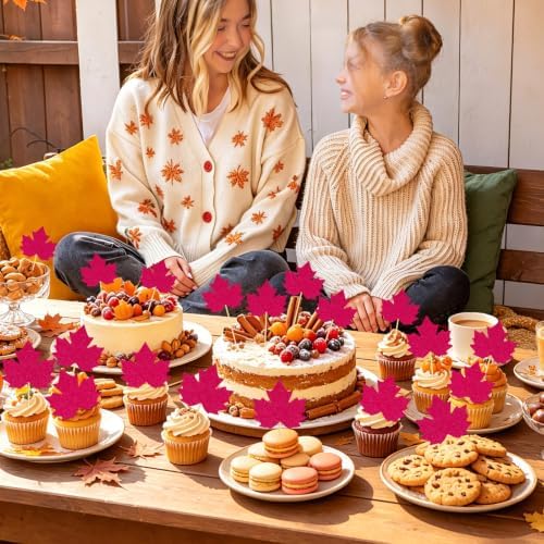 40Pcs Fall Leaf Cupcake Toppers Thanksgiving Cake Decorations