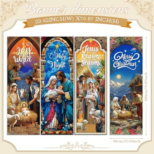 Moukeren 4 Pcs Church Banners Scripture Religious Worship Banner