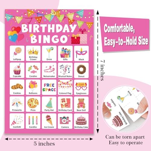 Birthday Bingo Game for 24 Players, Fun Party Activity for Any Celebration